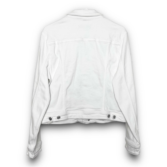 7 FOR ALL MANKIND 90s Luxe Ivory Stretch Denim Cropped Jean Trucker Jacket L - Picture 12 of 15